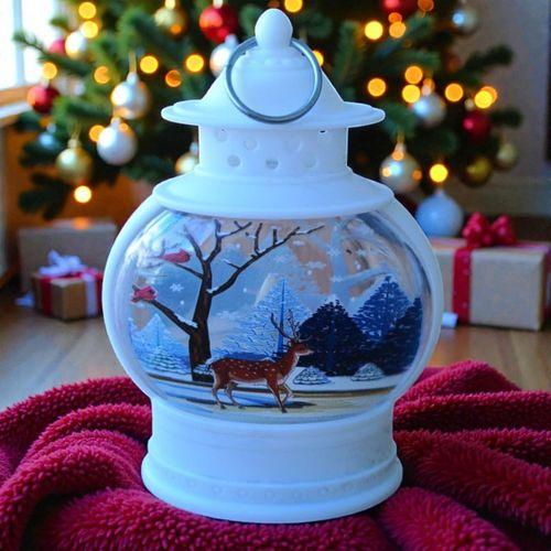 VIP KALİTE OVAL BEYAZ GEYİK YILBAŞI FENERİ GÜN IŞIĞI LED IŞIKLI FENER YILBAŞI HEDİYELERİ 14X8X4 CM