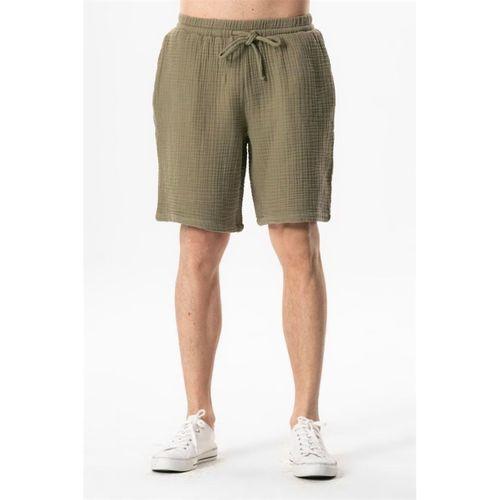 Beli Lastikli Rüzgar Kadın/Erkek Unisex Müslin Yazlık Şort Haki Hk