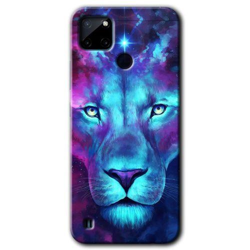 MRCİLETİSİM Realme C21 Kılıf HD Desen Baskılı Arka Kapak + Temperli Cam - Neon Lion