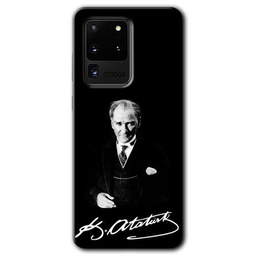 Samsung Galaxy S20 Ultra Kılıf HD Desen Baskılı Arka Kapak + Temperli Cam - Atatürk İmza