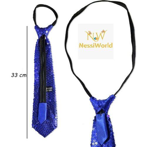 Mavi Pul Payetli Işıltılı Parti Kravatı 33 cm