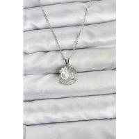 316L Çelik Zincir Gümüş Renk İstiridye İnci Model Zirkon Taşlı Kadın Kolye