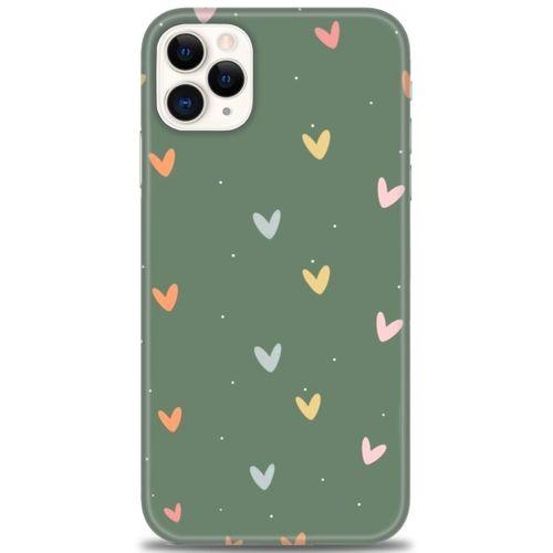 iPhone 11 Pro Max Kılıf HD Baskılı Kılıf - Soft Kalpler + Tam Ekran Koruyucu