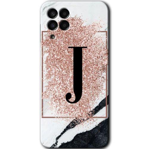 MRCİLETİSİM Samsung Galaxy M33 Kılıf Baskılı Kapak - Pembe Mermer Desenli J Harfi + 5D Tam Kaplayan Cam