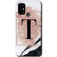 Casper Via F20 Kılıf HD Desen Baskılı Arka Kapak - Pembe Mermer Desenli T Harfi