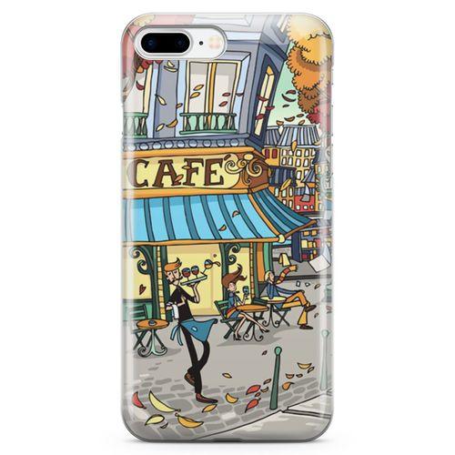 Apple iPhone 8 Plus Kılıf Paris Kafe Arka Kapak Koruma Desenli Full Koruyucu