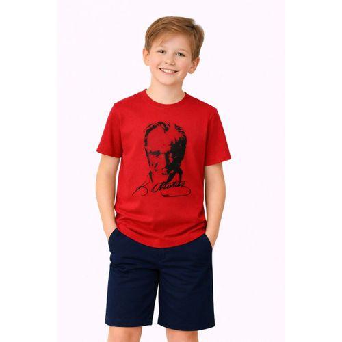 Atatürk Baskılı Kırmız Siyah Baskılı Çocuk Tişört BGL-ST05508