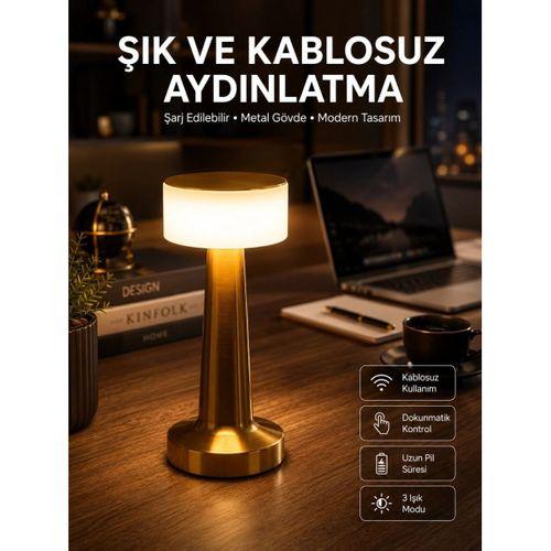 Altın Rengi Masa Ve Gece Lambası Dokunmatik Şarjlı Masa Lambası