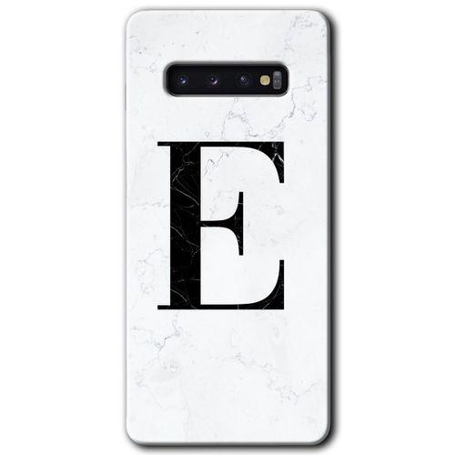 Galaxy S10 Kılıf HD Desen Baskılı Arka Kapak - Beyaz Mermer Desenli E Harfi + Kırılmaz Cam