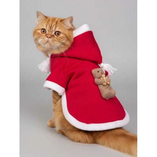 Bear Biscotti Kırmızı Xmas Kedi Kıyafeti | Kapüşonlu Polar Noel Sweatshirt | Küçük Irklar İçin