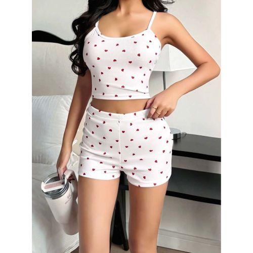 Kadın Kalp Desenli Askılı Şortlu Pijama Takımı 5236