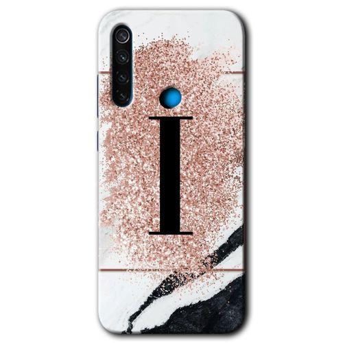 Xiaomi Redmi Note 8 Kılıf Kapak - Pembe Mermer Desenli I Harfi +Hayalet Ekran Yandan Gözükmez