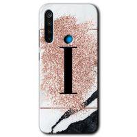 Xiaomi Redmi Note 8 Kılıf Kapak - Pembe Mermer Desenli I Harfi +Hayalet Ekran Yandan Gözükmez