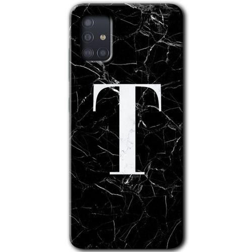 Galaxy A51 Kılıf HD Desen Baskılı Arka Kapak - Siyah Mermer Desenli T Harfi + Kırılmaz Cam