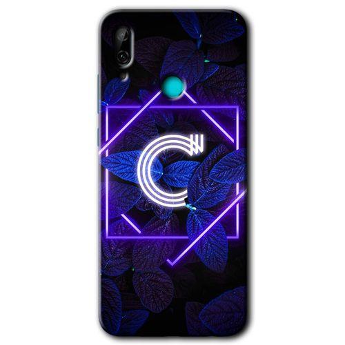 Huawei P smart 2019 HD Baskılı Kılıf + 9D Tam Ekran Koruyucu - Dark Neon Yaprak C Harfi