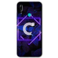 Huawei P smart 2019 HD Baskılı Kılıf + 9D Tam Ekran Koruyucu - Dark Neon Yaprak C Harfi