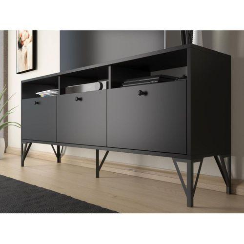 Wood'n Love Rhea 160 Cm Dolaplı, Minifiks Bağlantı, Geniş Tv Ünitesi - Konsol - Siyah / Siyah