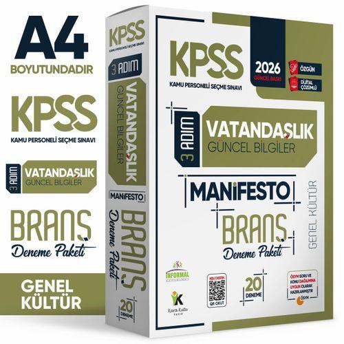 2026 KPSS Önlisans-Ortaöğretim 3 Adım Vatandaşlık Manifesto 20li Dijital Çözümlü Branş Deneme Paketi