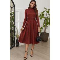 Kadın Uzun Kollu Balıkçı Yaka Kemer Detaylı Yumoş Midi Elbise