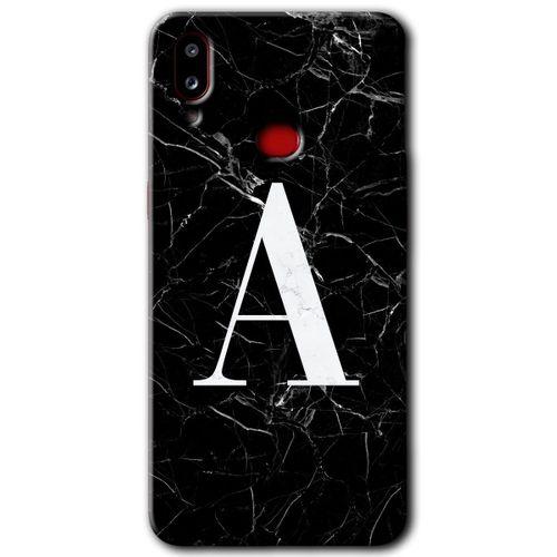 MRCİLETİSİM MRCİLETİSİM Samsung Galaxy A10s Kılıf HD Desen Baskılı Arka Kapak + Temperli Cam - Siyah Mermer Desenli A Harfi
