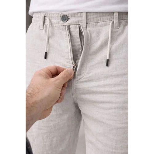 Erkek Keten Cepli Pantolon Lastikli Bel Bağcıklı Önden Fermuarlı - Gri