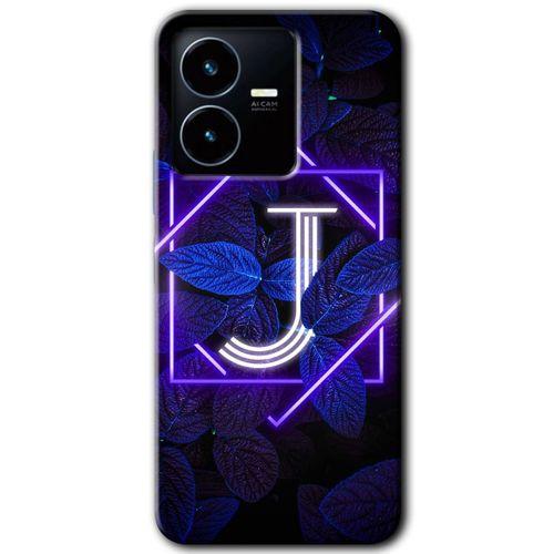 Vivo Y35s Kılıf HD Desen Baskılı Arka Kapak - Dark Neon Yaprak J Harfi