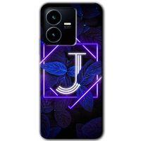 Vivo Y35s Kılıf HD Desen Baskılı Arka Kapak - Dark Neon Yaprak J Harfi