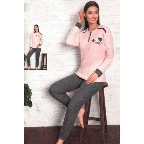 Fawn Kadın Love İnterlok Uzun Kol  Manşetli Pijama Takımı (8212)