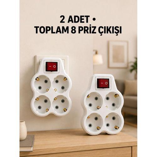 4’lü Priz Çoğaltıcı 2 Adet Set Kablosuz Duvar Tipi Anahtarlı Priz Çoklayıcı
