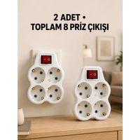 4’lü Priz Çoğaltıcı 2 Adet Set Kablosuz Duvar Tipi Anahtarlı Priz Çoklayıcı