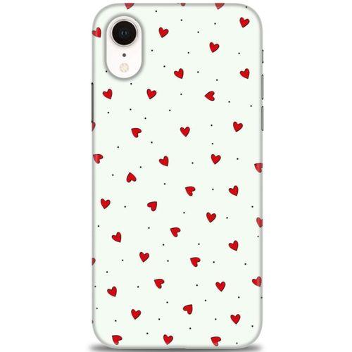 iPhone XR Kılıf HD Baskılı Kılıf - Mini Mini Kalpler + Tam Ekran Koruyucu