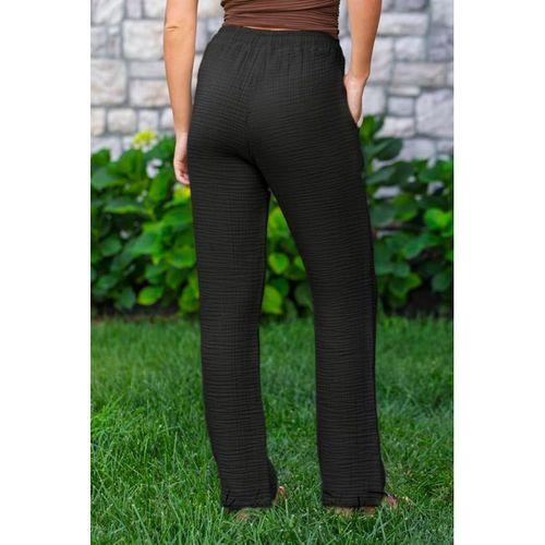 Beli Lastikli Multi Çift Cepli Müslin Kadın/Erkek Unisex Yazlık Pantolon Siyah Syh