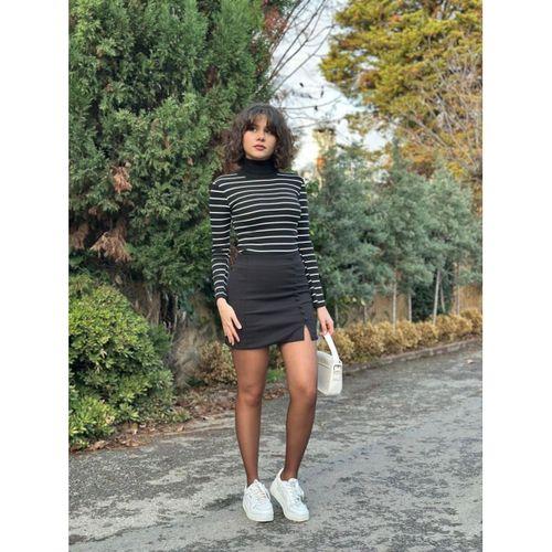 Kadın çizgili Kaşkorse Kumaş Tam Balıkçı Bluz