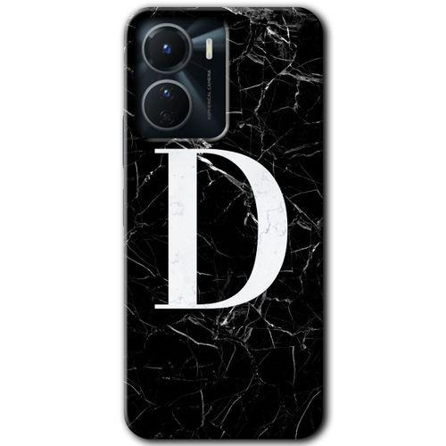 Vivo Y16 Kılıf HD Desen Baskılı Arka Kapak - Siyah Mermer Desenli D Harfi