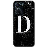 Vivo Y16 Kılıf HD Desen Baskılı Arka Kapak - Siyah Mermer Desenli D Harfi