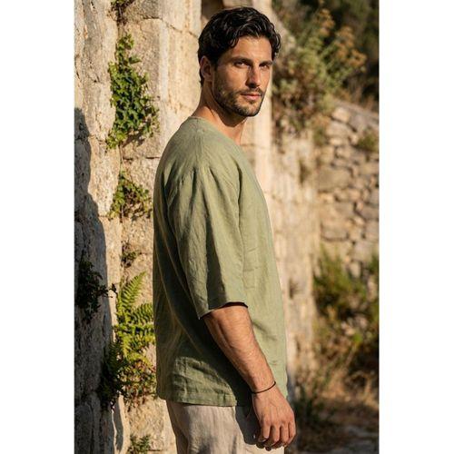 Castiel Bisiklet Yaka Fakir Kol Oversize Kısa Kol T-shirt - Haki