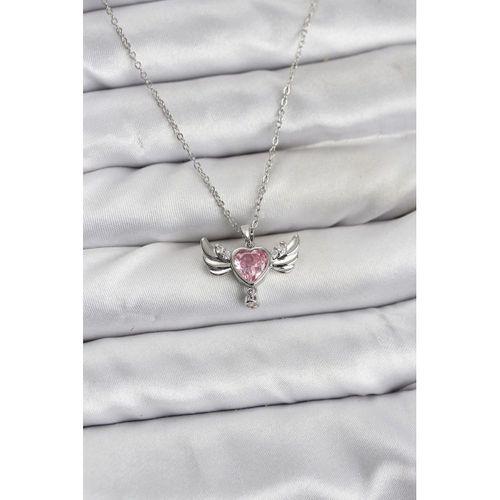 316L Çelik Zincir Gümüş Renk Kanatlı Kalp Model Zirkon Taşlı Kadın Kolye