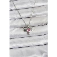 316L Çelik Zincir Gümüş Renk Kanatlı Kalp Model Zirkon Taşlı Kadın Kolye