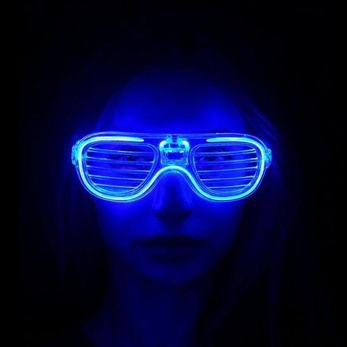 Mavi Led Işıklı Parti Gözlüğü - Şerit Gözlük 3 Modlu