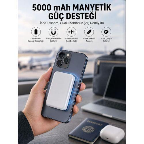 5000 Mah İos Uyumlu Magsafe Kablosuz Şarj Hızlı Şarj Desteği