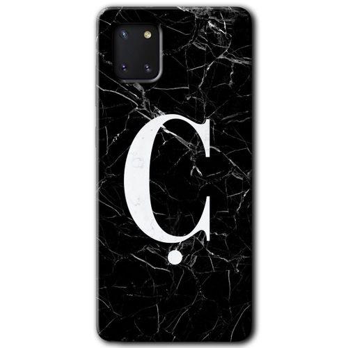 Samsung Galaxy Note 10 Lite Kılıf Baskılı Kapak - Siyah Mermer Desenli Ç Harfi + 5D Tam Kaplayan Cam