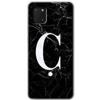 Samsung Galaxy Note 10 Lite Kılıf Baskılı Kapak - Siyah Mermer Desenli Ç Harfi + 5D Tam Kaplayan Cam