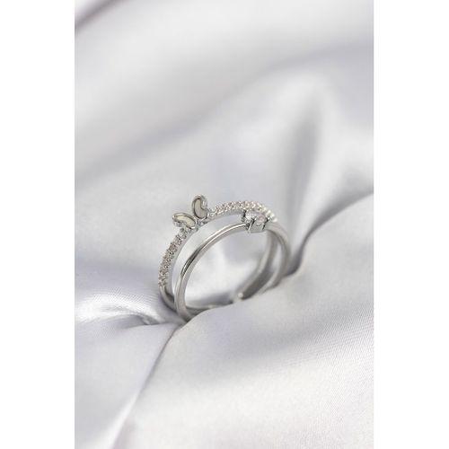 Gümüş Renk 2'li Zirkon Taşlı Kelebek Model Kadın Yüzük