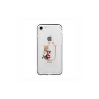 iPhone 7 Şeffaf Kılıf Gold Renkli Çiçekli Ü Harfli Desenli