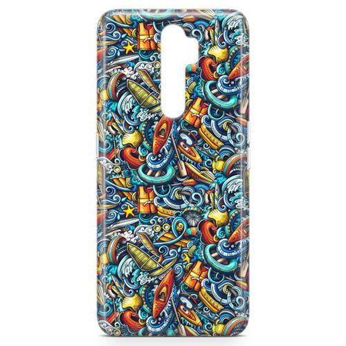 Oppo A5 2020 Kılıf Deniz Sporları Doodle Arka Kapak Koruma Desenli Full Koruyucu