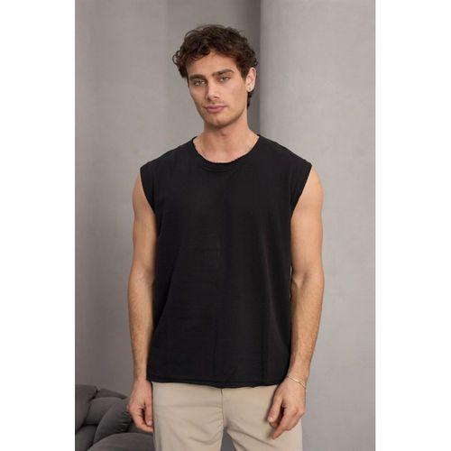 Mantius Oversize Bisiklet Yaka Erkek Atlet Kolsuz T-Shirt - Siyah