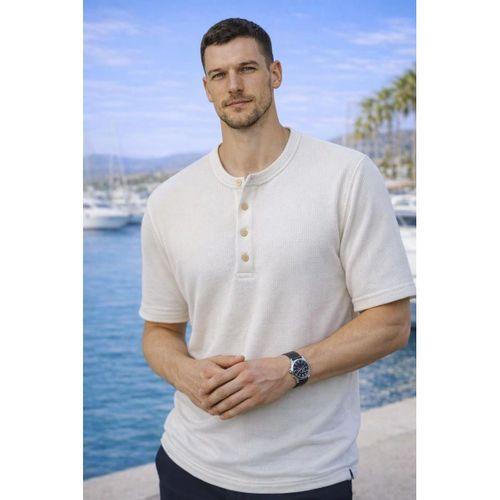 Roth Relaxed Fit Günlük Henley Yaka Waffle Kumaş Yazlık Kısa Kollu T-Shirt - Ekru