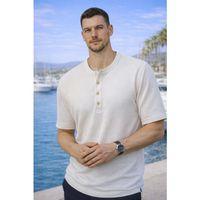 Roth Relaxed Fit Günlük Henley Yaka Waffle Kumaş Yazlık Kısa Kollu T-Shirt - Ekru