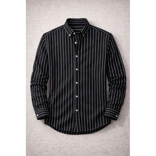 Chad Modal Kumaş Çizgili Yazlık Relaxed Fit Erkek Gömlek - Siyah
