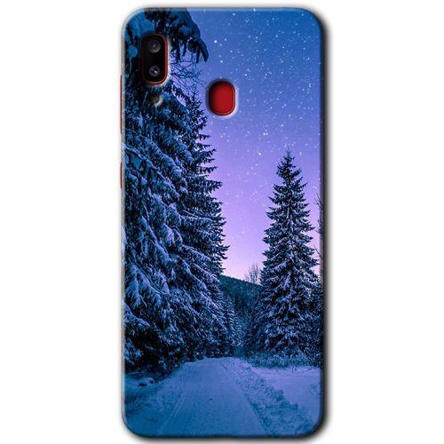 MRCİLETİSİM MRCİLETİSİM Samsung Galaxy A20 Kılıf HD Desen Baskılı Arka Kapak + Temperli Cam - Kış Manzarası